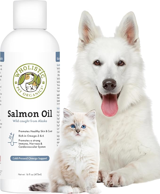 Wild Alaskan Salmon Oil for Dogs and Cats - Omega 3 Fish Oil for Dogs & Cats - Cat & Dog Skin and Coat Supplement for Heart, Joints - DHA, EPA Omega 3 Liquid Food Topper - 16 oz