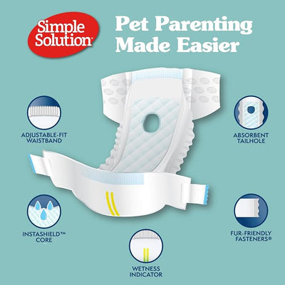 Simple Solution Disposable Dog Diapers, Female Dog Diapers, Puppy Potty Training, Incontinence and Heat Cycle Protection, Extra Small Diapers for Dogs, 9-14 Inch Waist, 30 Count