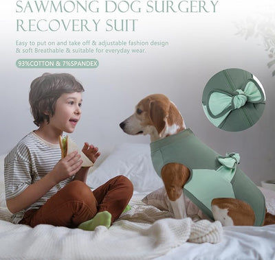 SAWMONG Zipper Recovery Suit for Dogs, Cotton Dog Surgery Suit Female Spay Pet Male Breathable, Neuter Onesie Bodysuit Prevent Licking Wounds, Substitute E-Collar & Cone(Green, X-Large)
