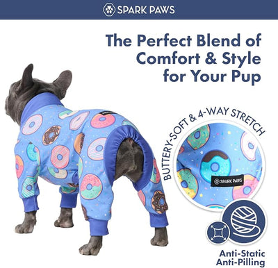 Spark Paws Dog Pajama, Dog Recovery Suit Male, Onesie, Ultra-Soft and 4-Way Stretch, for Small Medium and Large Breeds - Donuts - 5XL