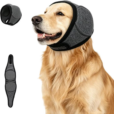 Dog Ear Muffs & No Shake Ear Wrap for Hematoma, Bathing, Drying, Swim& Noise Anxiety Relief- Elastic Waterproof Ear Protector with Calming Hoodie Design for Grooming/Head Ear Cover (Gray, Small)
