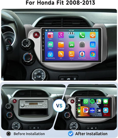 [8 CORE 6G+128G] Car Radio for Honda Fit 2008-2013 with Wireless Carplay/Android Auto,10.1" Android 15 IPS Touch Screen Car Stereo,Bluetooth,GPS,5G WiFi,SWC,DSP +Backup Camera