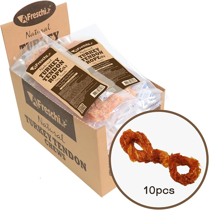 Turkey Tendons for Dogs, USA-Sourced, Healthy Dog Treats, Rawhide-Free Puppy Chews, Long Lasting, All Natural, Hypoallergenic Dog Treats for Large Breeds, 10 Count Box Rope (L)