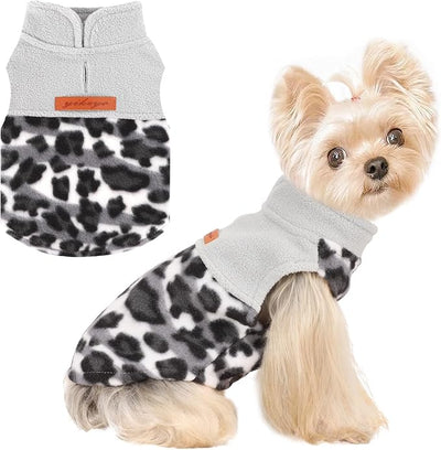 Gray Leopard Print Dog Sweater Dog Sweaters for Small Dogs Girl Boy Fleece Puppy Sweater Warm Soft Pet Holiday Clothes for Small Cats and Dogs Chihuahua Sweaters