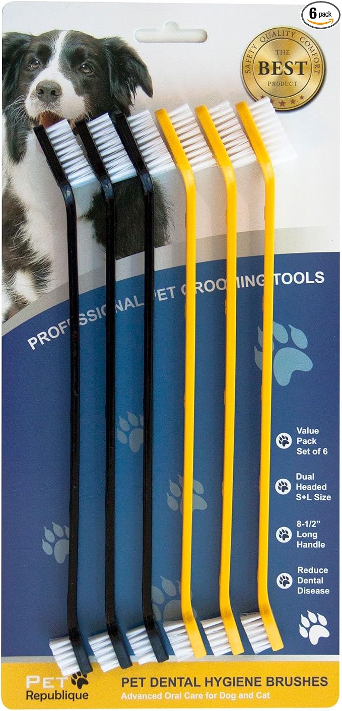 Pet Republique Dog Toothbrush Set of 6 – Dual Headed Dental Hygiene Brushes for Small to Large Dogs, Cats, and Most Pets