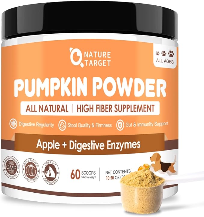 Pumpkin for Dogs and Cats, Natural Fiber for Dogs, with Digestive Enzymes, Apple, Healthy Stool and Digestive Support, Diarrhea, Constipation Relief, Pumpkin Powder for Dog to Make Puree