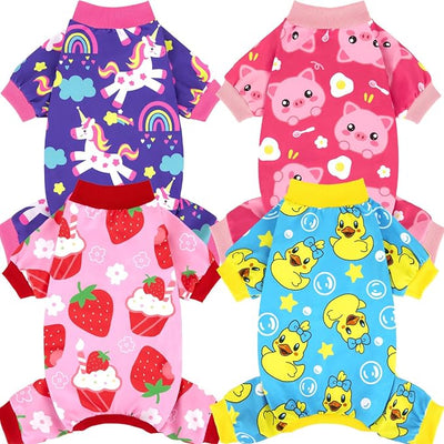 XPUDAC 4 Pieces Dog Pajamas Stretchy Dog Pjs Soft Cute Doggie Clothes for Small Medium Dogs Boy Girl Cats Pet Outfits, XX-Large