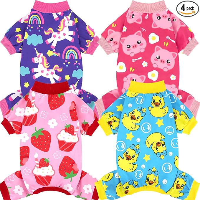 XPUDAC 4 Pieces Dog Pajamas Stretchy Dog Pjs Soft Cute Doggie Clothes for Small Medium Dogs Boy Girl Cats Pet Outfits, X-Large