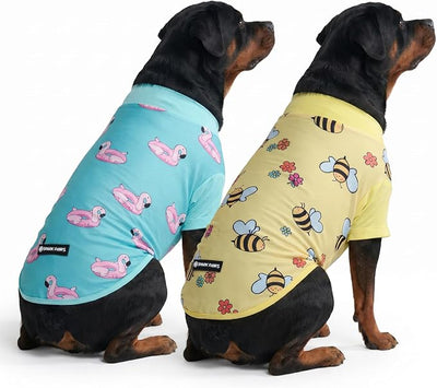 Spark Paws Sunblock Dog T-Shirt, SPF30 Protection, Lightweight Breathable Quick Dry for Dogs with Sensitive Skin - Bees & Flamingo (Set of 2) - Size 4XL