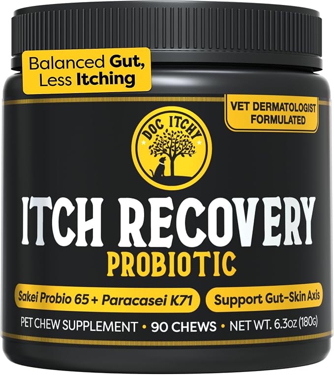 Itch Recovery Dog Probiotic Chews | L Sakei & L Paracasei | Targets Itchy Skin, Ears & Paws | Supports Yeast Balance & Gut Health | Clinical-Strength | 90 Count