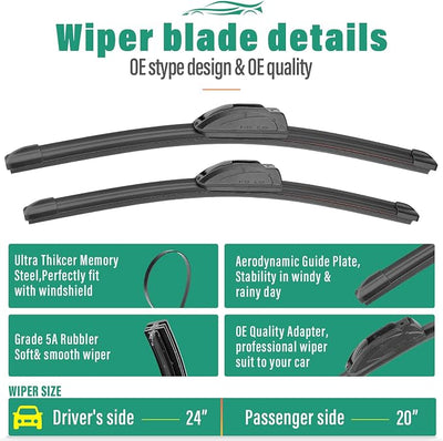 24" 20" 10" Windshield Wiper Blades Replacement for Chevy Chevrolet Traverse 2018-2024 / GMC Acadia 2017-2023 Premium All Weather Front Rear Wipers Set - OEM Quality (Pack of 3)