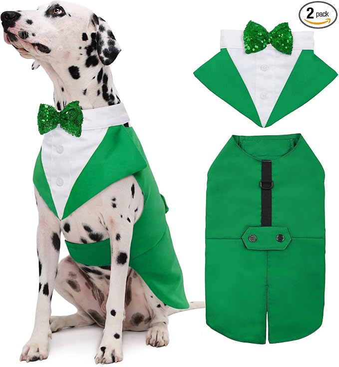 Dog Tuxedo & Bandana Set - Prince Wedding Bow Tie Shirt Formal Attire for Large & Medium Dogs (Golden Retriever, Samo Bulldogs)