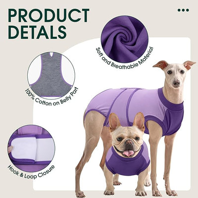 Kuoser Recovery Suit for Dogs After Surgery, Soft Dog Surgery Suit Female Male, Breathable Pet Surgical Recovery Shirt, Anti Licking Dog Onesie for Abdominal Wounds Cone Alternatives, Purple XS