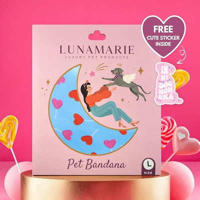 LunaMarie - Luxury Pet Birthday Bandanas -Premium & Silky Poly Fabric | 100% Handmade | Custom Shape Dual Layered (Rebel, Medium) (LoviePop, Small)