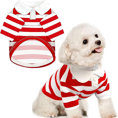 BAEJMJK Cute Dog Shirt Boy Girl Dog Clothes Striped Collared Polo T-Shirt for Small Medium Dogs Cats Soft Breathable Pet Puppy Outfits(Red,XX-Large)