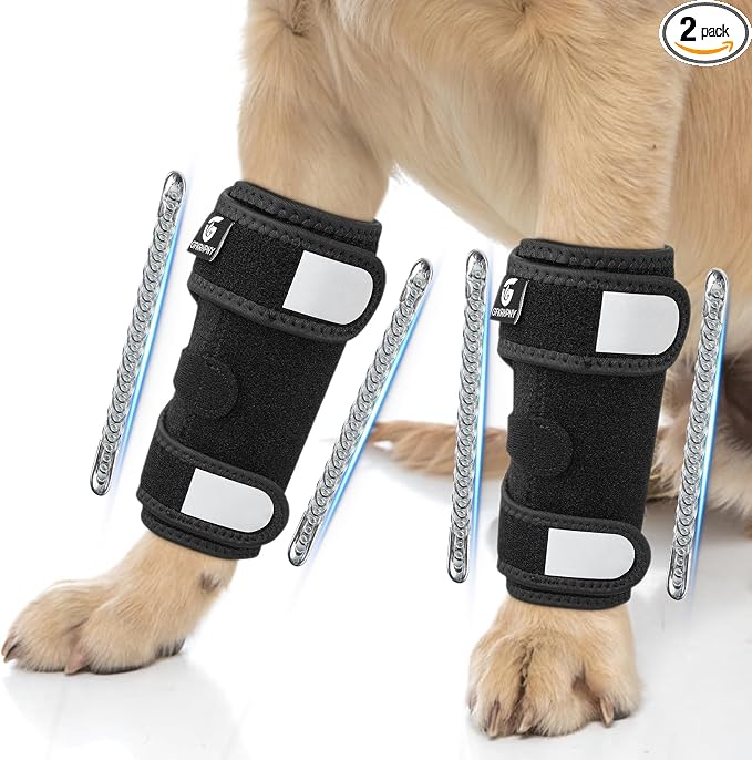 Pair of Dog Leg Braces for Front Hock Joint, Dog Front Leg Wrist Brace with Metal Spring Inserts, Dog Leg Sleeve with Reflective Straps, Prevents Injuries and Sprains, XL/2XL