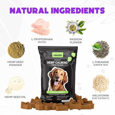Hemp Calming Chews for Dogs Anxiety 60 pcs - Duck Flavored - Dog Anxiety Relief - Dog Calming Chews - Melatonin for Dogs - for Stress, Travel, Check-up, Barking or Grooming - Dog Calming Treats