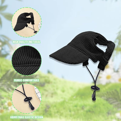 Dog Baseball Cap, Dog Cat Summer Beach Visor Hat with Ear Holes, Adjustable Puppy Sunbonnet Headdress (Black, X-Small)