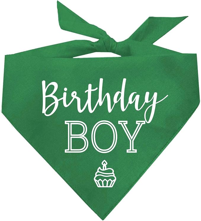 Birthday Boy with Cupcake Dog Bandana | 100% Cotton | Made in USA | Birthday | Pawty | Party Theme | Celebration Supplies | Photoshoot | Green, One Size (214)