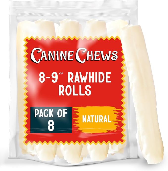 8-9" Retriever Roll Rawhide Bones for Large Dogs - Durable, Thick Rawhide Bones, Quality Dog Rawhide Chews for Medium to Large Dogs, Thick Size Keeps Dogs Occupied (8 Pack)