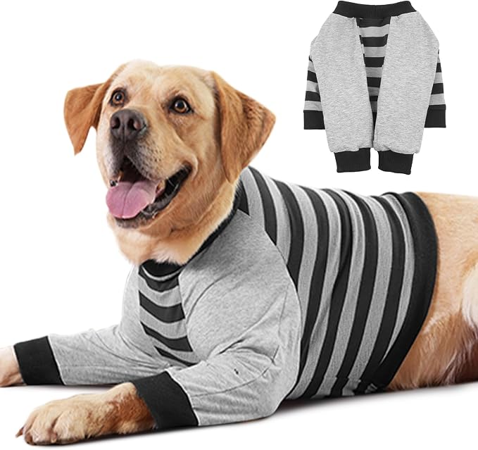 Dog Recovery Sleeve with Elbow Protector,Dogs Shirt Stop Licking Joints,Pet Long Sleeve Suit Protecting Dog's Front Leg Arm Wounds Cover Skin Conditions Black Stripes 2XL