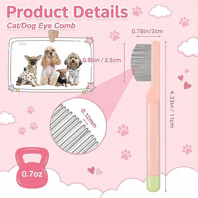 Tyqour Eye Comb for Small Dogs Stainless Steel Flea Comb for Small Dogs, Dog Face Comb, Gentle Tear Stain Remover, Compact Grooming Tool for Cats and Dogs
