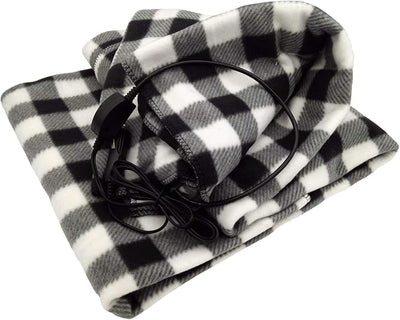 Electric Blankets - 12V Electric Car Heating Blanket Fleece Blanket for Winter Cold Weather Car Travel and Camping Use (Gray/White)