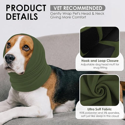 KOESON Ear Wrap for Dogs with Adjustable Hook & Loop, Soft No Shake Dog Ear Wraps Hematoma, Breathable Meidum Dog Ear Cover for Noise Protecion, Pet Calming Hoodie for Thunder, Firework, Separation