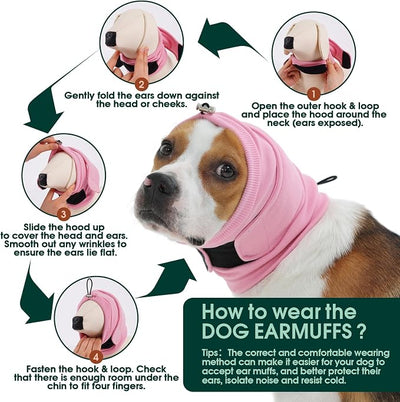 Kuoser Dog Noise Canceling Ear Wrap, Anxiety Relief Calming Hoodie, Pink L | Thick padded double-Layer with dual noise canceling technology, Anti-slip hook & loop fastener, Fireworks Grooming Vet-visit