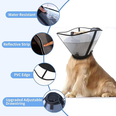 WinWeal Upgraded Soft Dog Cone Collar for Large Medium Dogs After Surgery – Adjustable Transparent Recovery Collar, Breathable Elizabethan E-Collar for Wound Healing & Anti-Licking (M, Black)