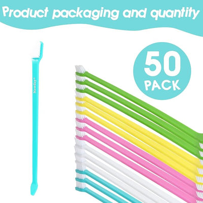 Newday 50 Pack Dual Ended Long Dog & Cat Toothbrush, Pet Safe Super Soft Bristles for Pet Dog Puppy Kitten Dental & Oral Care Teeth & Gums, Pet toothbrushes in Box, Bulk Individual polybag (Colorful)