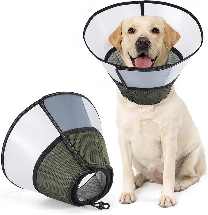 Avont Dog Cone Collar After Surgery, Alternative Adjustable Elizabeth Cone for Medium Large Dogs, Comfy Breathable Pet Recovery Collar to Stop Licking -Dark Green(XL)