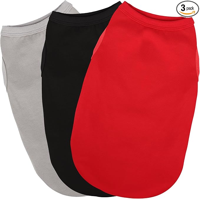 3 Pieces Plain Dog Shirt Sleeveless Puppy Cotton Dog Shirts Breathable Pet Apparel Tank Top Colorful Puppy Sweatshirt Clothes for Small Medium Dogs Red Black and Grey M