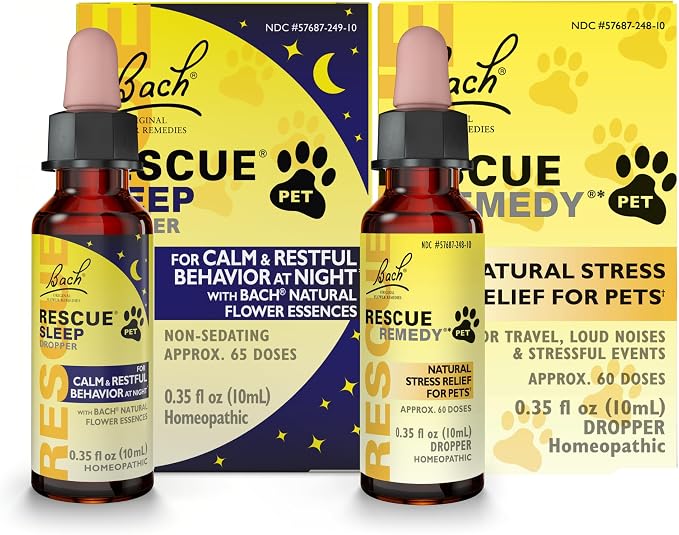 Remedy Pet Stress & Sleep Bundle - Includes Remedy Dropper 10mL & Sleep Dropper 10mL - With Bach Natural Flower Essences - Sedative-Free, Homeopathic Liquid Formula - For Dogs & Cats