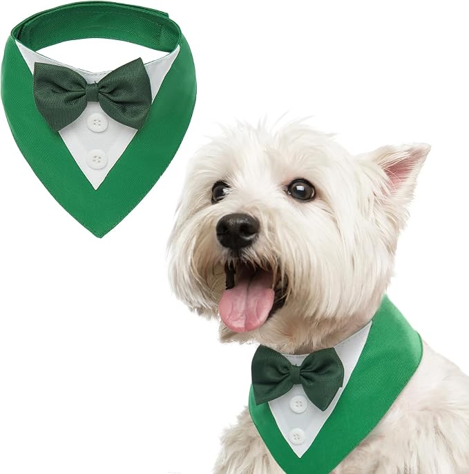 Dog Tuxedo St.Patrick's for Small Dogs,Dog Formal Suit Dogs Attire Pet Bow Tie Puppy Party Costumes Cat Tux Outfits Pets Bandana Cosplay Adjustable Bowties St.Patrick's Day Green S