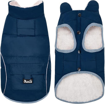 SlowTon Dog Coat - Warm Dog Winter Coat Waterproof, Reflective Winter Jacket with Pocket, Puppy Fleece Vest Pet Apparel Cold Weather Clothes for Small Medium Large Dogs Boy Girl (Navy, XS)