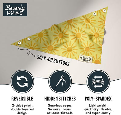Snap-On Dog Bandana for Small Medium Large Pets, Dogs Cats Adjustable Handkerchief Scarf for Girl & Boy, Funny Cute Puppy Apparel & Accessories (Sunny, X-Large)