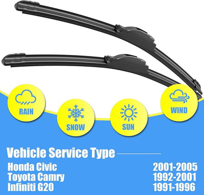 Gavimnal® 21"+19" Silicone Wiper Blades Replacement For Honda Civic 2001-2005/Toyota Camry 1992-2001/Infiniti G20 1991-1996,All-Season Front Windshield Wiper Blades(Set of 2)