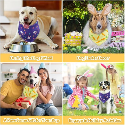 Vivifying Easter Dog Bandanas - 2 Pack Festive Pet Accessories with Cute Bunny and Carrot Patterns, Perfect for Easter Celebrations (X-Large, Purple & Yellow)