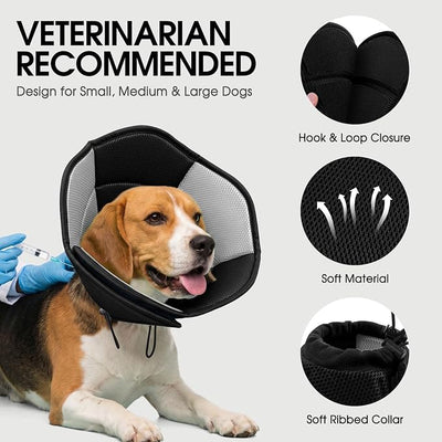 Dog Cone - Soft Cone for Dogs to Stop Licking, Pet E-Collar Alternative After Surgery, Adjustable Pet Recovery Collar for Wound Healing, Black Small