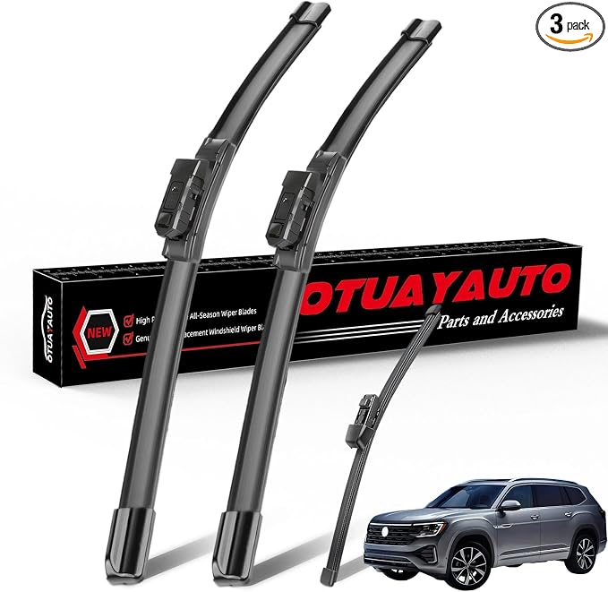 OTUAYAUTO Windshield Wiper Blades Replacement for Volkswagen VW Atlas 2018-2024 All-Extreme Weather Performance Quiet No Trace Front and Rear Wipers 26"+22"+11" (Pack of 3)