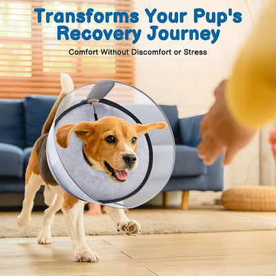 BARKLESS Dog Donut Collar, 2-in-1 Inflatable Dog Collars for After Surgery to Stop Licking Wounds, Patented Protective Donut Cone with High Shield for Large Pets (Grey, L)