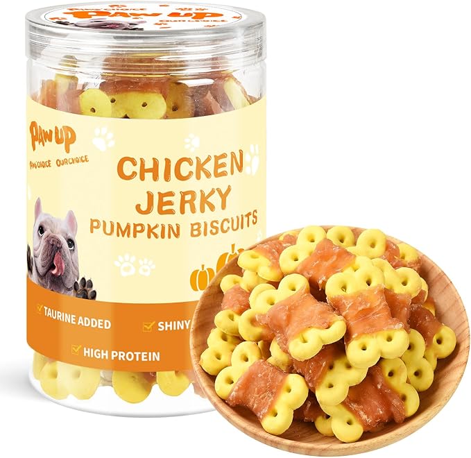 Dog Treats Chicken Wrapped Pumpkin Biscuits, Rawhide Free w/Taurine Low Fat Chewy Training Treats,12.5 oz