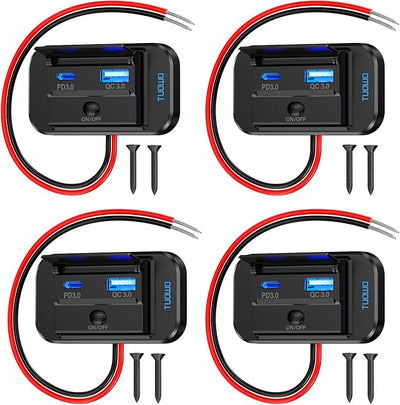 USB Outlet Panel 4-Pack - 54W Fast Charging Type-C PD 36W + USB-A QC 3.0 18W 12V/24V Surface Mount for RV Marine Truck Bus Golf Cart