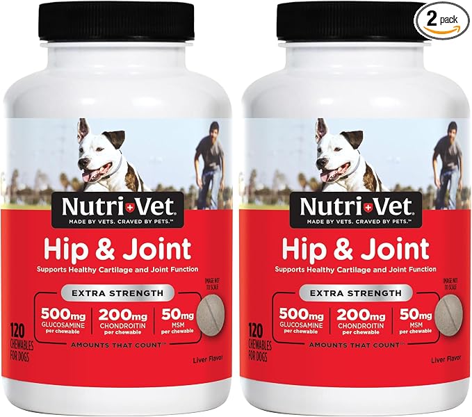 Extra Strength Hip & Joint Supplement for Dogs, Puppy Supplements, Dog Joint Supplement, Contains 500mg of Glucosamine, 200mg of Chondroitin, 50mg of MSM, Puppy Essentials, 120 Tablets