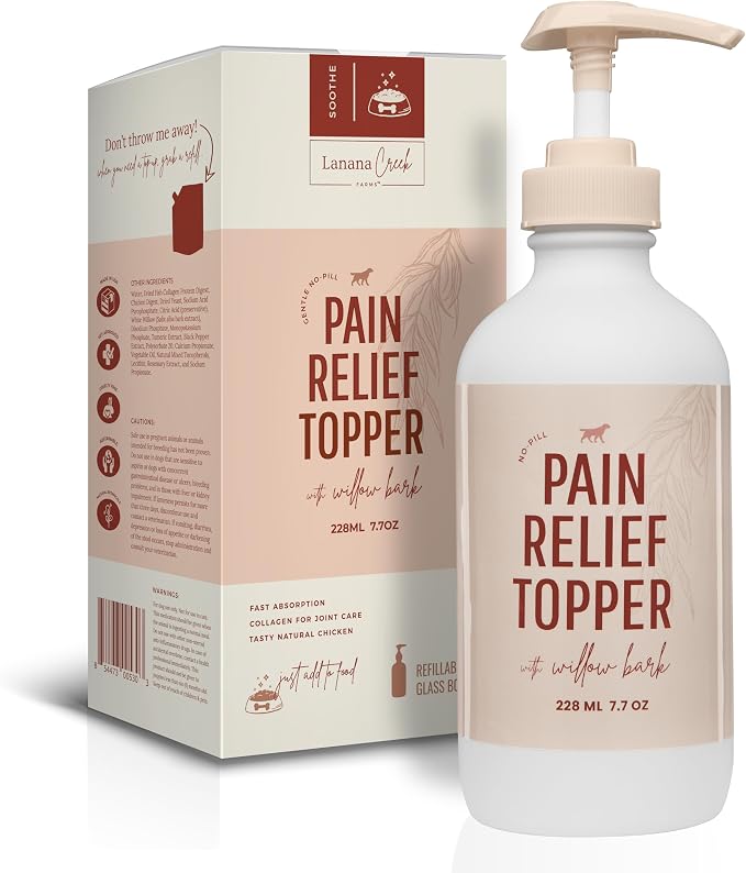 Pet Pain Relief Topper with Pump - 7.7 Ounces | Tablet-Free Aspirin Food Topper | Safe, Reliable, Innovative | Fast Relief for Your Pet | Made in the USA