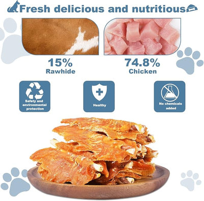 Chicken Jerky Twist Rawhide Dog Treats Sticks 32oz | 74.8% real poultry breast; 66% high protein; 2% ultra low fat; mechanical plaque removal; long lasting daily chew