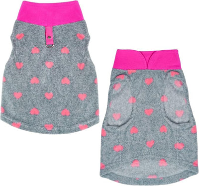 Rbenxia Grey Dog Heart Sweater with Leash Ring Soft Fleece Vest - Warm Pet Jacket for Small Puppy & Cat (Small)