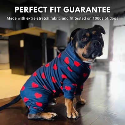 Spark Paws Dog Pajama, Dog Recovery Suit Male, Onesie, Ultra-Soft and 4-Way Stretch, for Small Medium and Large Breeds - Hearts - M