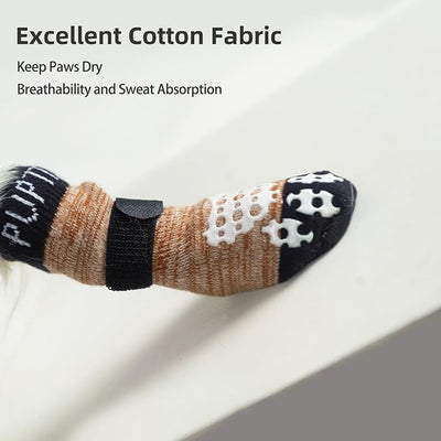 PUPTECK Anti-Slip Dog Socks with Double Sides Grips for Small Medium Large Dogs Hardwood Floors Prevents Licking, Dog Shoes for Hot Pavement Traction Control Paw Protector for Senior Dogs, Khaki XL